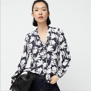 J Crew Draped Floral Blouse with Tie Neck
